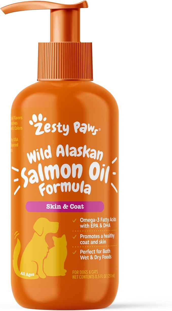 Wild Alaskan Salmon Oil Formula for Dogs & Cats - Omega 3 Skin & Coat Support - Liquid Food Supplement for Pets - Natural EPA + DHA Fatty Acids for Joint Function, Immune & Heart Health 8.5oz ZestyPaws