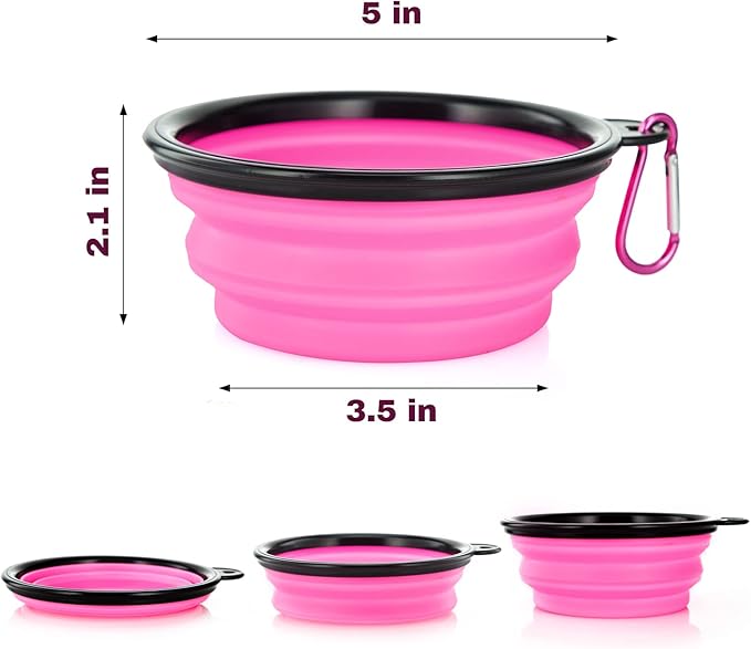 Dog Bowl Pet Collapsible Bowls, 2 Pack Collapsible Dog Water Bowls for Cats Dogs, Portable Pet Feeding Watering Dish for Walking Parking Traveling with 2 Carabiners (Small, Black & Pink) - PAWPICO