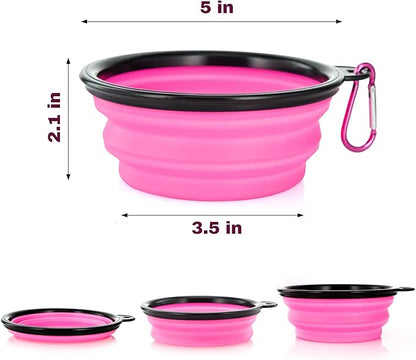 Dog Bowl Pet Collapsible Bowls, 2 Pack Collapsible Dog Water Bowls for Cats Dogs, Portable Pet Feeding Watering Dish for Walking Parking Traveling with 2 Carabiners (Small, Black & Pink) - PAWPICO