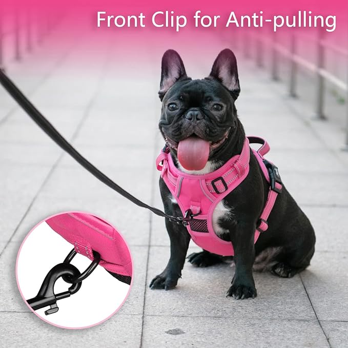 PoyPet No Pull Dog Harness, No Choke Reflective Dog Vest, Adjustable Pet Harnesses with Easy Control Padded Handle for Small Medium Large Dogs(Pink Matching Trim,S) PoyPet