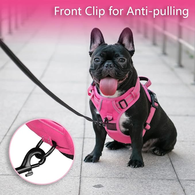 PoyPet No Pull Dog Harness, No Choke Reflective Dog Vest, Adjustable Pet Harnesses with Easy Control Padded Handle for Small Medium Large Dogs(Pink Matching Trim,M) PoyPet