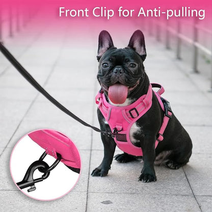 PoyPet No Pull Dog Harness, No Choke Reflective Dog Vest, Adjustable Pet Harnesses with Easy Control Padded Handle for Small Medium Large Dogs(Pink Matching Trim,M) PoyPet