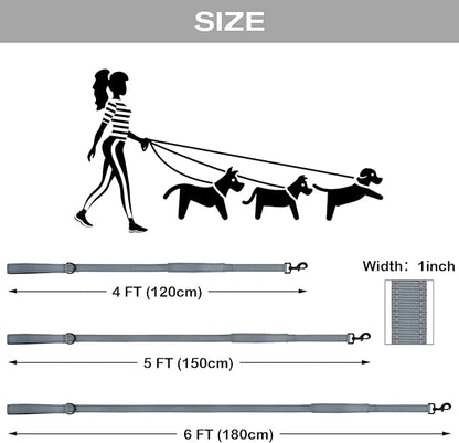 Joytale Dog Leash Heavy Duty for Large Dogs That Pull, Double Handle for Traffic Control, Double-Sided Reflective Leashes for Large Medium Dogs Night Safety, 6FT, Gray Joytale