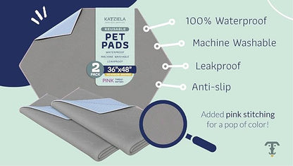Katziela Washable Pet Pads - (2 Pack 36In x 48In Hexagon) Super Absorbent Waterproof Reusable Dog Pee Pads for Dogs, Washable Puppy Pads for Potty Training, Housebreaking Washable Pee Pads for Dogs - PAWPICO