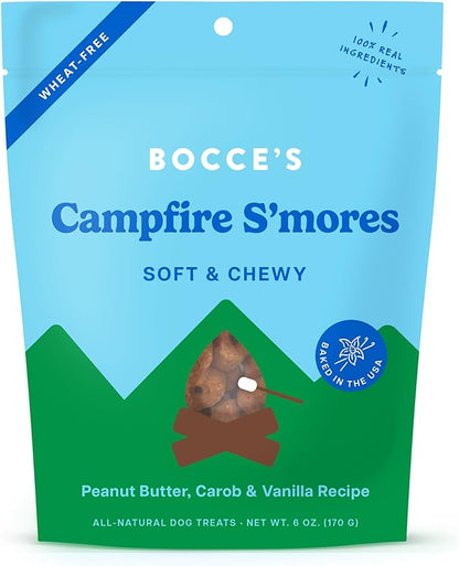 Bocce's Bakery Campfire S'Mores Treats for Dogs, Wheat-Free Everyday Dog Treats, Made with Real Ingredients, Baked in The USA, All-Natural Soft & Chewy Cookies, Peanut Butter, Carob, & Vanilla, 6 oz - PAWPICO