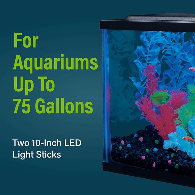 GloFish 10 Inch LED Light Stick 2 Count - White, Blue and, Magenta Aquarium Lights - Tank Sizes Up to 75 Gallons GloFish