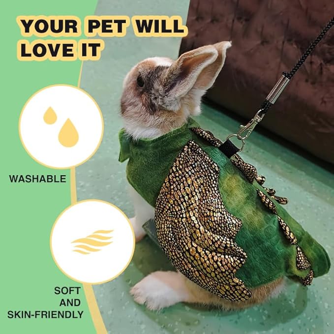 Rabbit Harness Leash Set, Halloween Rabbit Costume Adjustable Small Animal Dinosaur Leash Harness for Rabbits (Large HOKABLE