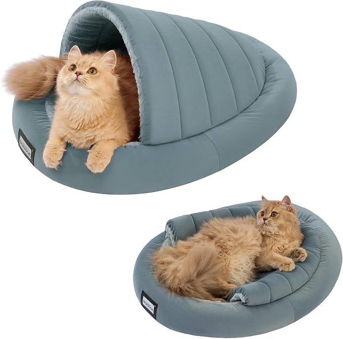 BALANCE 2 in 1 Cat Bed Cave for Kittens and Small Dogs, Cat Tents for Indoor Cats, Covered Cat Beds with Removable Cushion, Calming Cat Nest, Cat Hideaway, Washable Cat House with Non-Slip Bottom - PAWPICO
