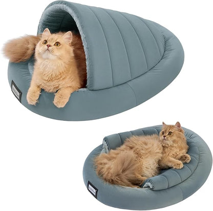 BALANCE 2 in 1 Cat Bed Cave for Kittens and Small Dogs, Cat Tents for Indoor Cats, Covered Cat Beds with Removable Cushion, Calming Cat Nest, Cat Hideaway, Washable Cat House with Non-Slip Bottom - PAWPICO