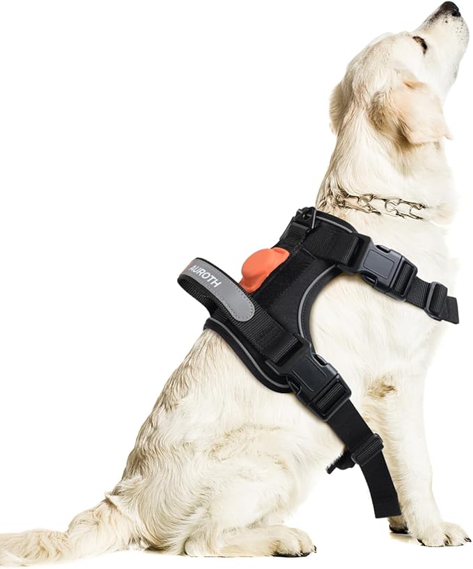 AUROTH XL Dog Harness, No Pull Dog Vest Harness with Handle, AIRTAG Holder, Reflective Strips, Adjustable, Large Dog Harness, Black AurothPets