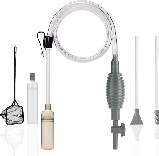 Aquarium Siphon Vacuum Cleaner Kit with Dual Tubes and Fish Net, Ideal for Gravel and Sand Cleaning, Fits All Tank Sizes, Gravel Vacuum for Aquarium Kit aqmglan