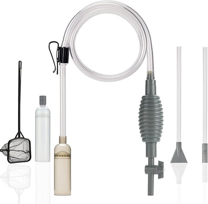 Aquarium Siphon Vacuum Cleaner Kit with Dual Tubes and Fish Net, Ideal for Gravel and Sand Cleaning, Fits All Tank Sizes, Gravel Vacuum for Aquarium Kit aqmglan