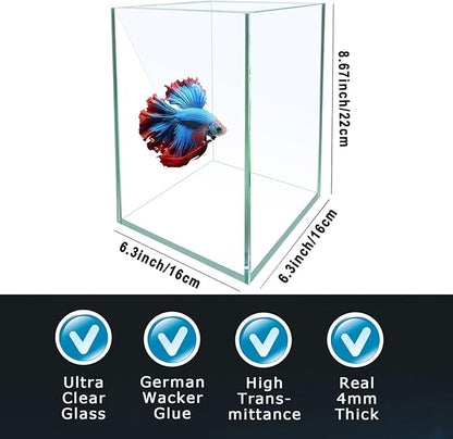 Ultra White Glass Betta Aquarium Starter Kits 1.5 Gallon Small Fish Tank, Betta Fish Tank with LED Light, Power Filter, 4mm Glass iPriro