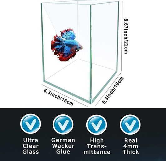 Ultra White Glass Betta Aquarium Starter Kits 1.5 Gallon Small Fish Tank, Betta Fish Tank with LED Light, Power Filter, 4mm Glass iPriro