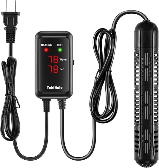 YukiHalu Aquarium Heater 50/100/200/300/500W with Protective Case, Fish Tank Heater, Temperature Adjustable, External Temperature Controller, LED Display, Used for 10/20/40/75/120 Gallons (200W) YukiHalu