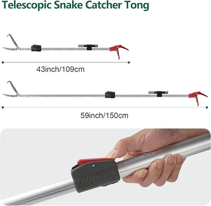 Snake Catcher Tongs Grabber Rattle Heavy Duty with 43 inch to 59 inch Telescopic Pole Professional+Heated+Jacket