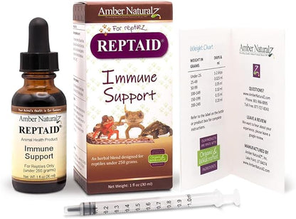 AMBER NATURALZ Reptaid Herbal Supplement for Small Reptiles | Herbal Pet Supplement for Immune Support | for Reptiles Under 250g | 1 Fluid Ounce Glass Bottle | Manufactured in The USA AmberNaturalZ
