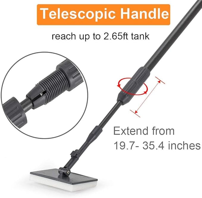 hygger Carbon Fiber 6 in 1 Aquarium Cleaning Tool Kit Al-gae Scraper Scrubber Pad Sponge Telescopic Handle Fish Tank Brush Cleaner Set for Saltwater Freshwater hygger