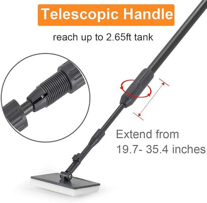 hygger Carbon Fiber 6 in 1 Aquarium Cleaning Tool Kit Al-gae Scraper Scrubber Pad Sponge Telescopic Handle Fish Tank Brush Cleaner Set for Saltwater Freshwater hygger