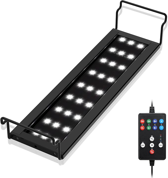 hygger LED Aquarium Light, 14W Full Spectrum Fish Tank Light with Multi-Color Timer DIY Mode 24/7 Natural Mode Adjustable Brightness, Aquarium Plant Light with Extendable Brackets for 12~18IN Tank hygger