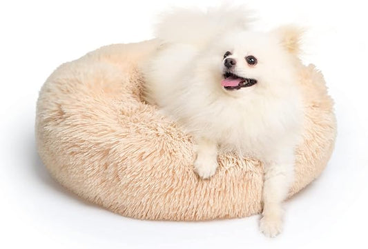Light Brown Dog Bed Small,Calming Dog Bed for Small Dogs,20 inches Donut Fluffy Pet Beds,Anti Anxiety Round Fits up to 10 lbs Soft Warm Pets Beds for Puppy Dogs Indoor - PAWPICO