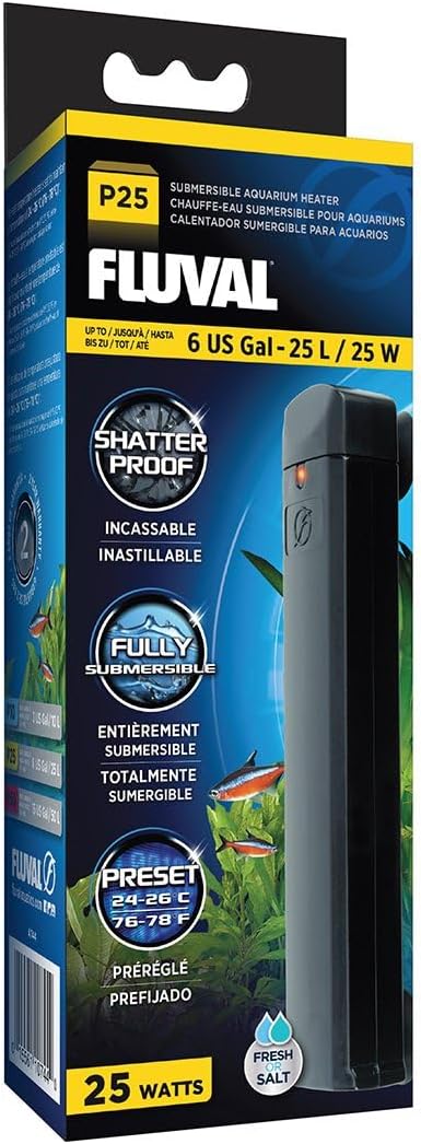 Fluval P25 Submersible Aquarium Heater for Up to 6 Gallons, 25 Watts Fluval