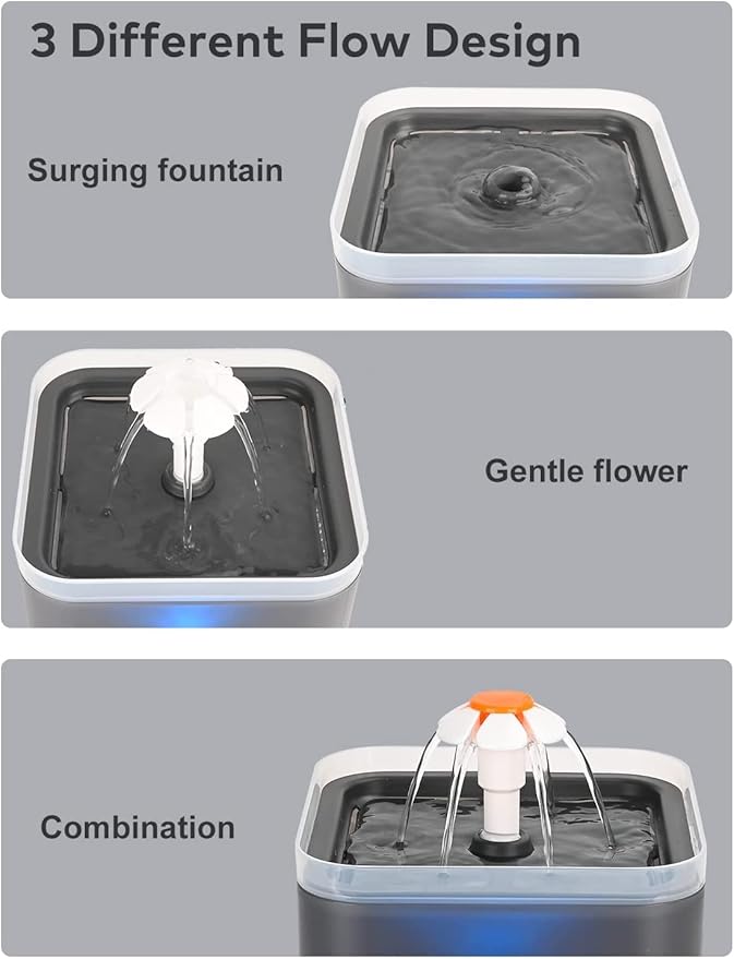 Cat Water Fountain 2 Liter : Cat Fountains for Drinking with Light - Small Pet Water Fountain - Kitty Water Fountain Cute - Cat Fountains for Drinking Easy to Clean - Including 4 Filters + 2 Sponges - PAWPICO