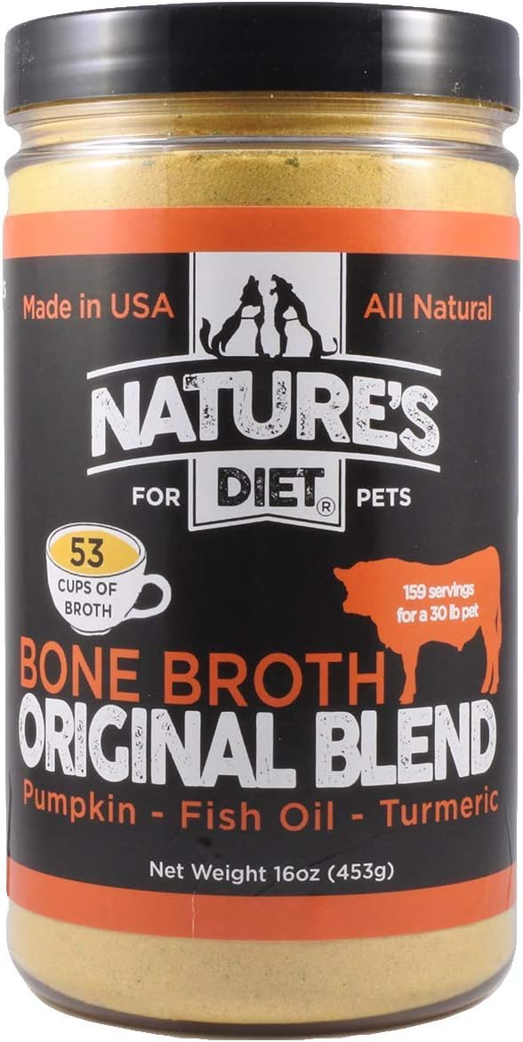 Nature's Diet Pet Bone Broth Protein Powder with Pumpkin, Fish Oil and Turmeric (Beef, 16 oz = 159 Servings) NaturesDiet%C2%AE