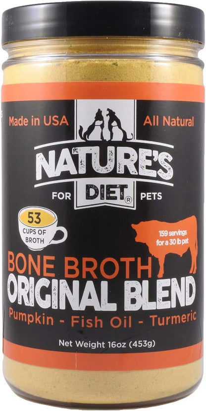 Nature's Diet Pet Bone Broth Protein Powder with Pumpkin, Fish Oil and Turmeric (Beef, 16 oz = 159 Servings) NaturesDiet%C2%AE