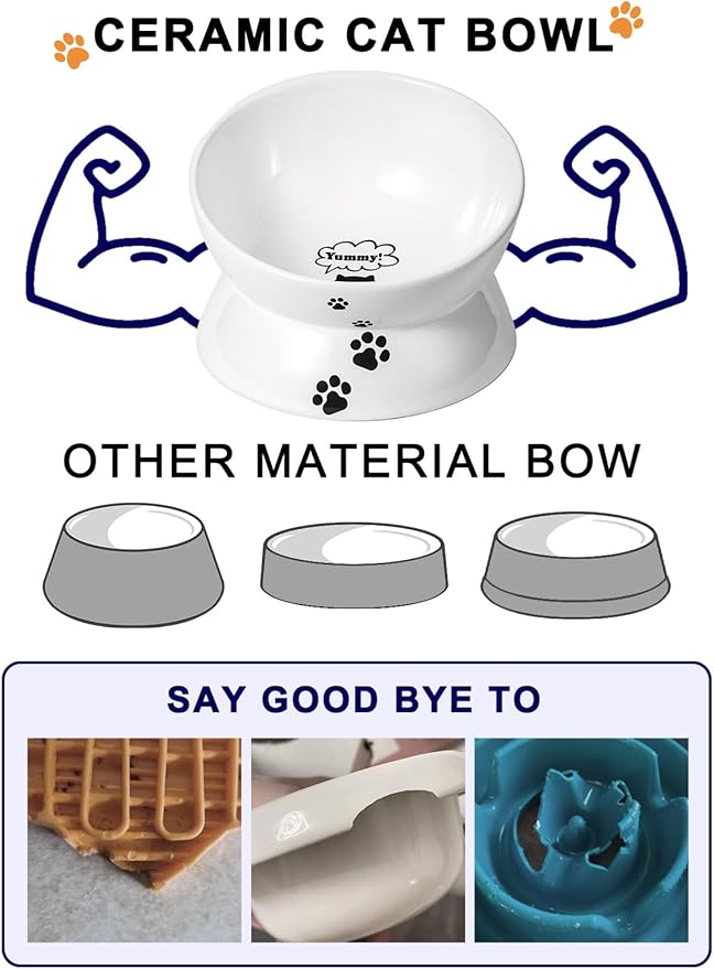 Y YHY Cat Bowl, Large Raised Cat Food Bowls Anti Vomiting, 7 Inch Tilted Elevated Cat Bowl, Ceramic Pet Food Bowl for Adult Cats and Medium Dogs, Protect Pet's Spine, Dishwasher Safe - PAWPICO
