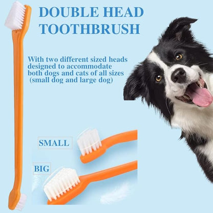 8 Pack Small Dog & Cat Toothbrush Kit, 360º Pet Toothbrush/Mini Head/Dual Head / 10000 Ultra-Soft Bristles Tooth Brush/Finger Toothbrushs for Cat Kitten Doggie Dental Care, Oral Hygiene Qubccum