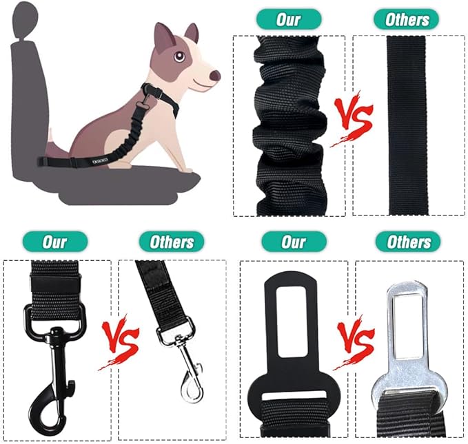 COOYOO Dog Seat Belt,3 Piece Set Retractable Dog Car Harness Adjustable Dog Seat Belt for Vehicle Nylon Pet Safety Seat Belts Heavy Duty & Elastic - PAWPICO