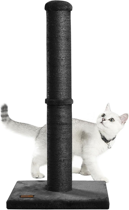 34inch Cat Scratching Post with Natural Sisal Rope 4.3Inch Large Diameter Scratcher Post Tree for Indoor Cats Black - PAWPICO