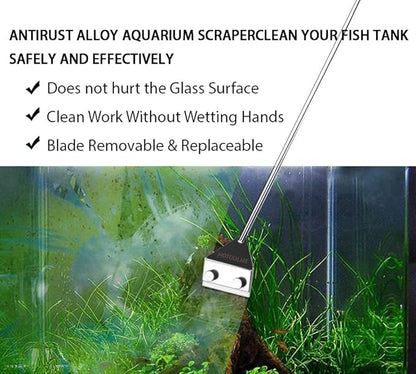 HOTOOLME Aquarium Scraper, 25.6" Stainless Steel Scraper Cleaning Razor with 10 Blades for Glass Aquarium Fish Tank HOTOOLME
