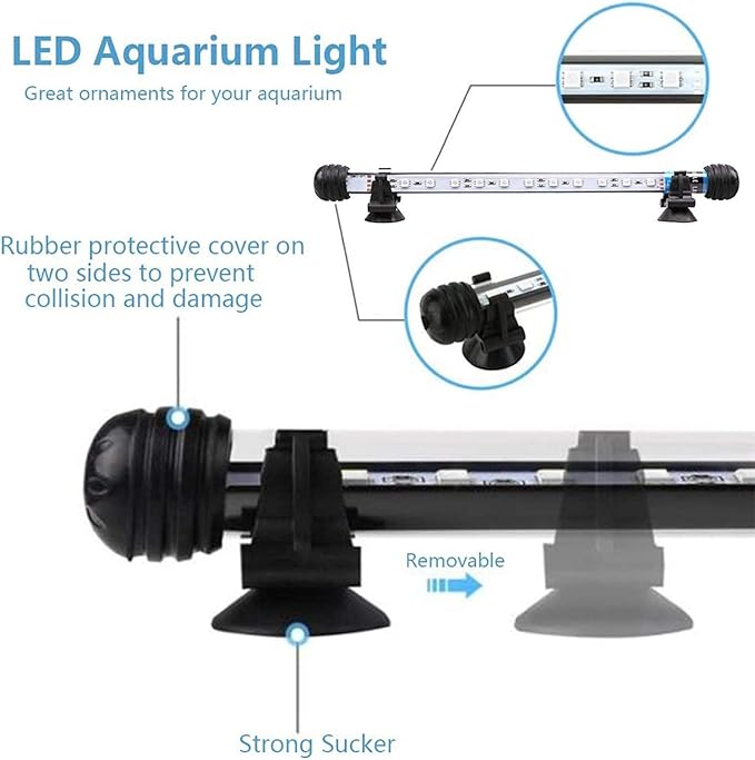 LED Aquarium Light, 7-44 Inch Waterproof Fish Light White with Blue, RGB Underwater Lamp Submersible LED Light for Fish Tank VARMHUS