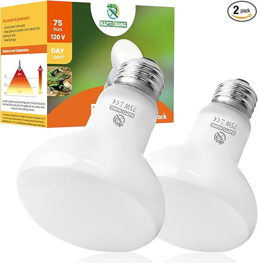 Reptile Heat Lamp Bulbs, Simulate Natural Sunlight Heat Light Bulb, 2 Pack 75W Amphibian Terrarium Basking Spot Lamp for Reptile, Bearded Dragon, Lizard, Turtle, Snake REPTIHOME