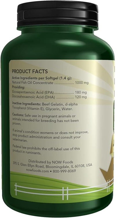 NOW Foods Pet Health, Omega 3 Supplement, Formulated for Cats & Dogs, NASC Certified, 180 Softgels NOW