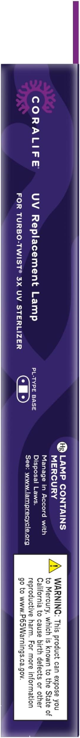 Coralife Aquarium Fish Tank Marine Salt Water Turbo-Twist UV Sterilizer 9 Watt Replacement Bulb, For 3X up to 125 Gallons Coralife