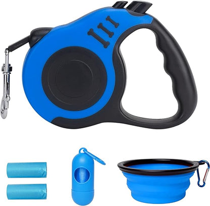 Retractable Dog Leash Automatic Telescopic Tractor Dog Tape, Pet Tape 10/16 FT Durable and Convenient, with Folding Bowl, Dispenser, Rubbish Bags, Suitable for Small and Medium Dogs LIEVUIKEN