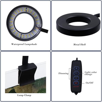 Small Aquarium Light Clip on Fish Tank Light LED USB Full Spectrum Light with Dimmer Multi-Color White+Blue+Red for 1-5 Gal Betta Tank (Adapter NoT Included, No Timer) PUEUTU