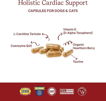 Fera Pets Cardiac Supplement for Dogs & Cats – 120 Capsules - Vet Created -Cardiovascular Function & Strength-Taurine, CoQ10, Organic Hawthorne Berry FeraPets
