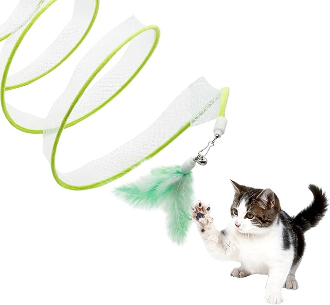 Spiral Tunnel Cat Toy, Self Play Cat Hunting Spiral Tunnel Toy Spiral Cat Toy, Folded Cat Tunnel Spring Toy for Indoor Cats (Green) - PAWPICO