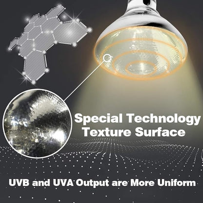 LUCKY HERP 100 Watt UVA+UVB Full Spectrum Vapor Heat Lamp Bulb, High Intensity Self-Ballasted Heat Basking Lamp/Bulb/Light for Reptile and Amphibian, Sun Lamp for Bearded Dragon Lizard Turtle(Clear) LUCKYHERP