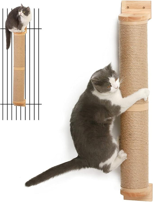 FUKUMARU Cat Scratching Post, 35 x 4.5 Inch Cat Wall Furniture, Rubber Wood Wall Mounted Cat Scratcher Posts for Large Cats, Thicker Columns for Multi-Functions - PAWPICO
