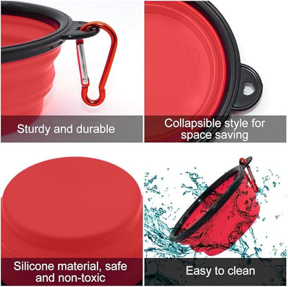 Dog Bowl Pet Collapsible Bowls, 2 Pack Collapsible Dog Water Bowls for Cats Dogs, Portable Pet Feeding Watering Dish for Walking Parking Traveling with 2 Carabiners (Small, Blue+Red) - PAWPICO