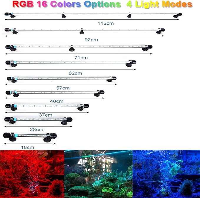 LED Aquarium Light, 7-44 Inch Waterproof Fish Light White with Blue, RGB Underwater Lamp Submersible LED Light for Fish Tank VARMHUS