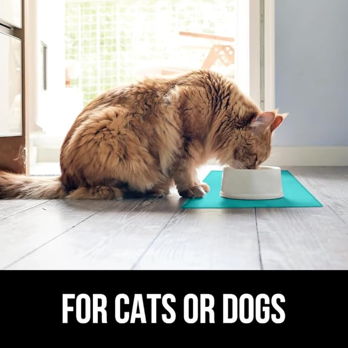 Gorilla Grip 100% Waterproof Raised Edge BPA Free Silicone Pet Feeding Mat, Dog Cat Food Mats Contain Spills Protects Floors, Placemats for Cats and Dogs Water Bowl, Pets Accessories 16x10, Turquoise - PAWPICO