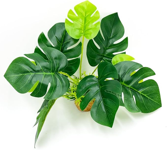 Smoothedo-Pets Aquarium Plants Fish Tank Decorations 6inch Plastic Artificial Plant Goldfish Waterscape Betta Fish Hides/Rest(Rainforest Leaf-Monstera) EnvironmentFriendlyArtificialPlasticPlantAquariumDecoration