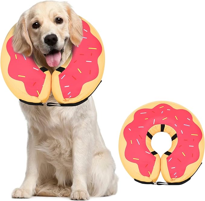 MIDOG Dog Cone, Soft Cone for Dogs After Surgery, Pet Inflatable Collar Protective Recovery Donut Collar to Prevent Pets from Touching Stitches, Wounds, and Rashes - DeepRed,L MIDOG