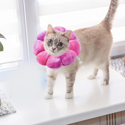 Flower Cat Cone, Uadonile Adjustable Cat Cone Collar, Soft Dog Elizabethan Collar Recovery E Collar After Surgery, Recovery E-Collar for Kittens/Puppies and Cats Recovery(Tie-dye Rose Purple, M) Uadonile